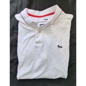 Harmont & Blaine White Cotton Pique Polo Shirt Men's Size L Dachshund